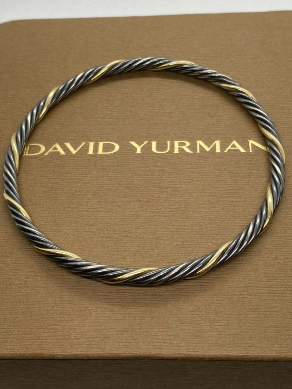 David Yurman Blackened Sterling Silver 926 1/5 18K Gold Twisted Bangle Bracelet